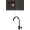 Alveus NIRO 130 SET kuchynský granit. drez so sifón. 75x42 + batéria ROXA - Black NIRO13091+ROXA91