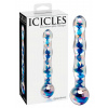 Icicles No. 08 - vlnitý, obojstranný, sklenený dildó (číry-modrý)