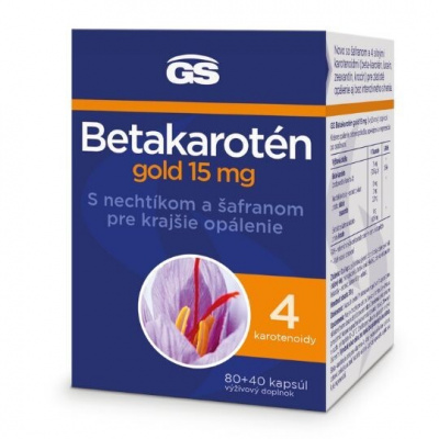 GS Betakarotén gold 15 mg s nechtíkom a šafranom 80 + 40 120 kapsúl - Gs Betakarotén Gold 15 Mg s nechtíkom a šafranom 80+40 kapsúl