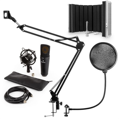 Auna MIC-920B, USB mikrofónová sada V5, čierna, kondenzátorový mikrofón, mikrofónové rameno, pop filter, akustická clona (60001980-V5)