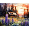 Diamantové maľovanie Norimpex 40x30 cm Lesná chata v lupínach