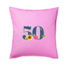 Kvetinové číslo kreslené - 50 - Vankúš 50x50 - 50x50 - Vrátane výplne ( Ružová )