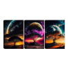 Sada troch moderných obrazov – abstraktné stromy a vesmír Veľkosť: 150x70