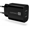 CONNECT IT Voyager2 nabíjací adaptér 1×USB-C, 25W PD, čierny CWC-2070-BK