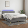Posteľ boxsping s matracom a LED tmavosivá 140x190 cm látka-ForU-3133630