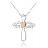 MINET Trblietavý strieborný náhrdelník ANJEL s ružovým srdiečkom