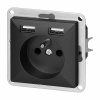 Zásuvka s nabíjačkou Pearl, čierna, 16A, 250V, PT-16P/USB, zapustená, 2P+E
