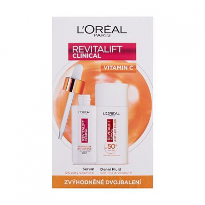 L'Oréal Paris Revitalift Clinical Pure 12% Vitamin C : pleťové sérum Revitalift Clinical Vitamin C Serum 30 ml + denní pleťový krém Revitalift Clinical Vitamin C Anti-UV Fluid SPF50 50 ml pro ženy