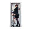 Fototapeta samolepiace dvere žena na bicykli 75x205