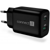 CONNECT IT Wanderer2 GaN nabíjací adaptér 1×USB-C + 1xUSB-A, 33W PD, čierny CWC-2080-BK