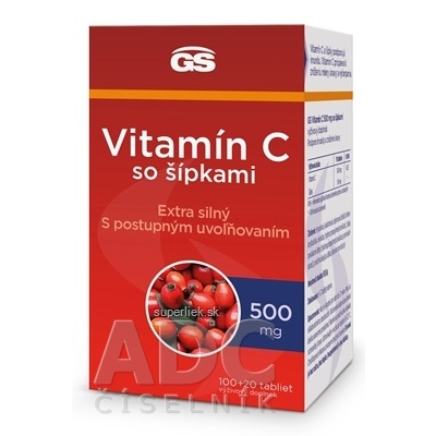 GS Vitamín C 500 mg so šípkami tbl 100+20 (inov.2023) (120 ks), 8595693300794