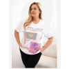 Kesi Włoski Dámska bavlnená blúzka Plus Size so zlatým nápisom biela + ružová