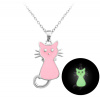 MINET Svietiaci ružový detský strieborný náhrdelník MAČIČKA