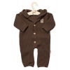 Baby Nellys Pletený overálok s kapucňou a gombíkmi Hand Made, hnedý, veľ. 68/74