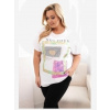 Kesi Włoski Dámska bavlnená blúzka Plus Size so zlatým nápisom biela + zelená