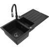 Mexen Andres žulový drez 1,5-komorový s odkvapkávačom a kuchynskou batériou Savita, čierny - 6515-77-672601-70-B