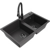 Mexen Tomas žulový drez 2-komorový s kuchynskou batériou Elia, čierny škvrnitý - 6516-76-670101-70-B