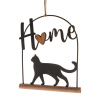 Kovová závesná dekorácia na drevenom základe Mačka, 16 x 18 cm