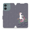 Flipové pouzdro Mobiwear - Motorola Moto E15 - V024P Jednorožec na kole (Knížkové flip pouzdro, obal, kryt na mobil Motorola Moto E15 - V024P Jednorožec na kole, materiál Umělá kůže + TPU - ochrana 36