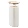 Dóza Pebbly, PKV-069, skleněná, objem 1,8 L, obdelníkový tvar, bambusové víko, zaoblené hrany