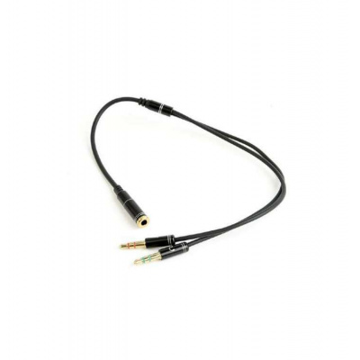 Gembird audio adaptér 3.5 mm 4-pin (F) na 2 x 3.5 mm stereo jack (M), kovové, kábel 0.2m (CCA-418M)