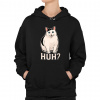 Huh? - biela mačka - dámska mikina s potlačou - Tričkový | M | Čierna | Mikina s kapucňou - damska
