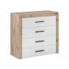 Bývaj s nami SK, DELTA zásuvkovká komoda 4S, dub Artisan / biely lesk LTD