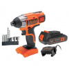 BLACK+DECKER Náradie - 18V AKU rázový uťahovač s príslušenstvom, 1x aku 2,0 Ah Li-Ion, nabíjačka BDCIM18D1A-QW