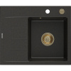 Mexen Ben, 1-komorový granitový drez 600x500x190 mm, pravý + zlatý sifón, čierna-zlatá metalíza, 6523605000-75-G