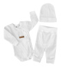 Rebrované zavinovacie body, tepláčky a čiapočka Kazum 3D bavlnená sada, biele 62 (2-3m)