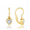 MINET Detské zlaté náušnice s predným zapínaním v tvare srdca s bielymi zirkónmi Au 585/1000 1,15 g JMG0237WGE01