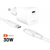 Set sieťovej GaN nabíjačky FIXED Mini s USB-C výstupom a USB-C/USB-C kábla, podpora PD, 1,2 meter, 30W, biely