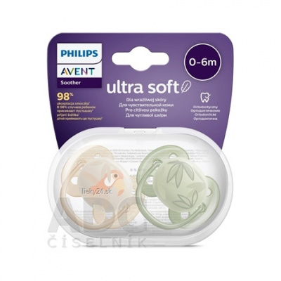 Avent Philips šidítko Ultrasoft Premium Zvířátko 2 ks oranžová/zelená