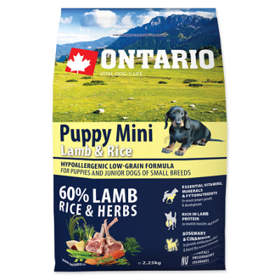 Ontario granuly Puppy Mini jahňa a ryža 2,25 kg
