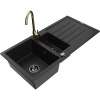 Mexen Andres žulový drez 1,5-komorový s odkvapkávačom a kuchynskou batériou Telma, čierny - 6515-77-670200-50-B