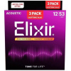 Elixir 16569 Nanoweb 12-53 3-Pack Struny pre akustickú gitaru Phosphor bronze 012 .016 .024 .032 .042 .053