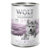 Výhodné balenie Little Wolf of Wilderness Junior 12 x 400 g - Wild Hills Junior - kačacie a teľacie