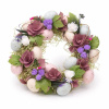DECOLED Veľkonočný veniec na dvere 30 × 30 × 8 cm, plastové prútie, fialové a ružové kvety, vonkajšie
