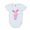 Dětské bílé body Gama s krátkým rukávem a potiskem roztomilého růžového zajíčka velikost 86
