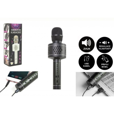 Teddies Mikrofon Karaoke Bluetooth černý na baterie s USB kabelem v krabici 10x28x8,5cm
