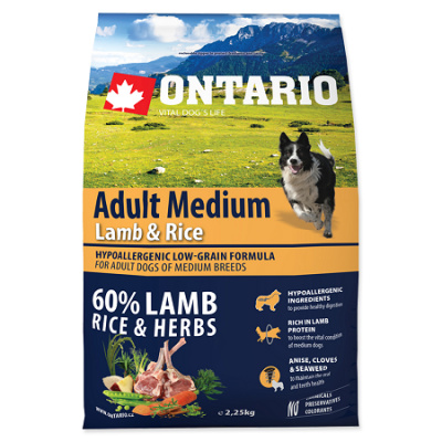Ontario granuly Adult Medium jahňa a ryža 2,25 kg