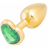Zmyselný kovový análny kolík so zeleným kryštálom Love anal 7,2 cm, zlatý
