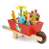 Tender Leaf Toys drevený fúrik so záhradnym naradim