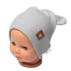 Baby Nellys Rebrovaná dvojvrstvová čiapka s uškami TEDDY - sivá 80-86 (12-18m)