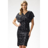 Čierne flitrované šaty s obálkovým výstrihom, A662 L