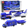 LEAN TOYS Policajné záchranné auto Čln Nákladné Vrtuľník Modrá sada