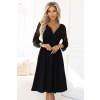 657-1 Elegantné midi šaty s obálkovým výstrihom a tylovými rukávmi - čierne L