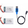 2 kusy batérií 3,7 V 380 mAh s USB káblom pre Hubsan X4 H107c, Syma X11