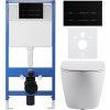 CERANO - Kompletný podomietkový WC set Lite/Cesso - biela lesklá - WC tlačidlo Line, čierna matná - predstenová inštalácia - 49x36 cm