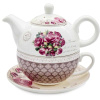 Džbán 450 ml so šálkou a podšálkou Bella Fiore, motív ruže, tradičný čajník